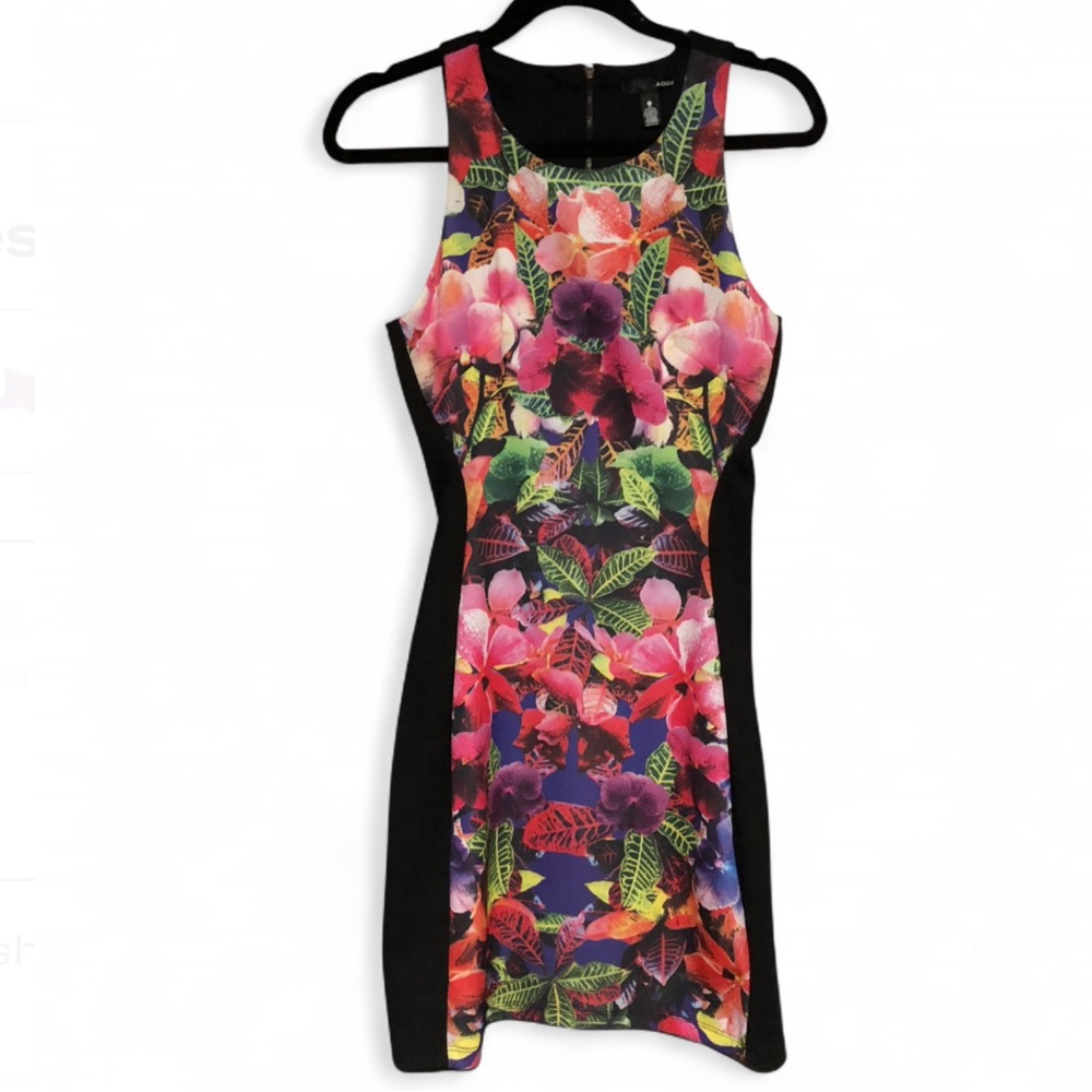 Aqua Black and Floral Dress